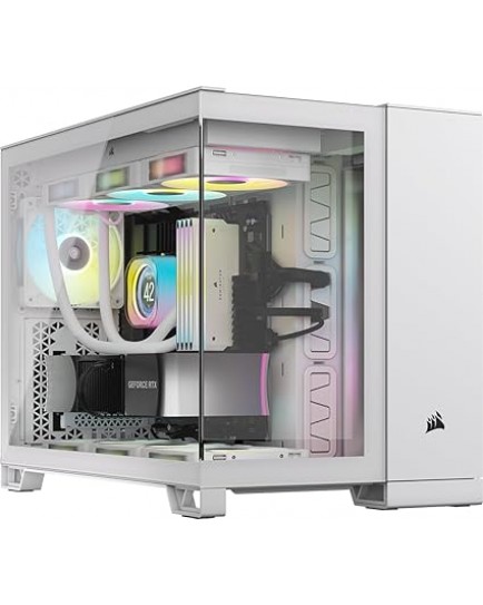 CORSAIR iCUE LINK 2500X RGB Small-Tower mATX Dual Chamber PC Case – Panoramic Tempered Glass – Reverse Connection Motherboard Compatible – 2x CORSAIR RX120 RGB Fans Included – White|CC-9011268-WW 