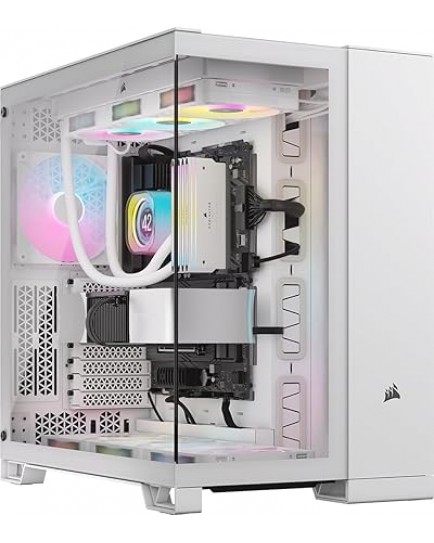 CORSAIR iCUE LINK 6500X RGB Mid-Tower ATX Dual Chamber PC Case – Panoramic Tempered Glass - Reverse Connection Motherboard Compatible -– 3x CORSAIR RX120 RGB Fans Included – White | CC-9011270-WW