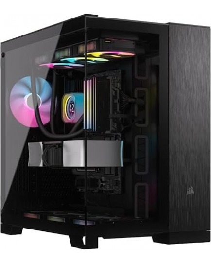 CORSAIR 6500X Mid-Tower ATX Dual Chamber PC Case - Tempered Panoramic Glass - Reverse Connection Motherboard Compatible - No Fans Included - Black/Obsidian Aluminium | CC-9011283-WW