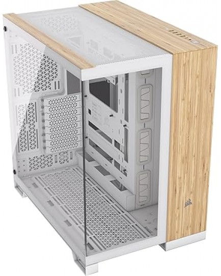 CORSAIR ATX 6500X Mid-Tower Dual Chamber PC Case - Panoramic Tempered Glass - Reverse Connection Compatible Motherboard - No Fans Included - White/Bamboo Wood | CC-9011284-WW