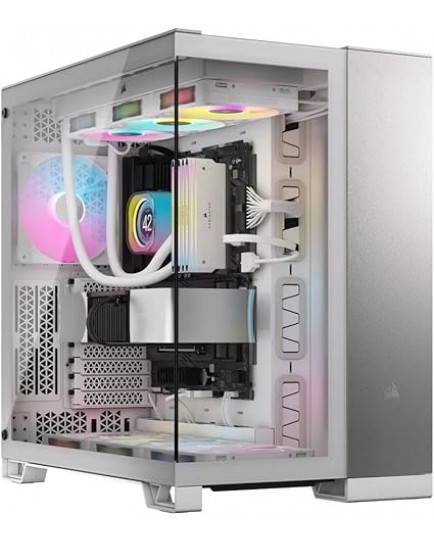 CORSAIR 6500X Mid-Tower ATX Dual Chamber PC Case - Tempered Panoramic Glass - Reverse Connection Motherboard Compatible - No Fans Included - White/Satin Grey Aluminium | CC-9011285-WW