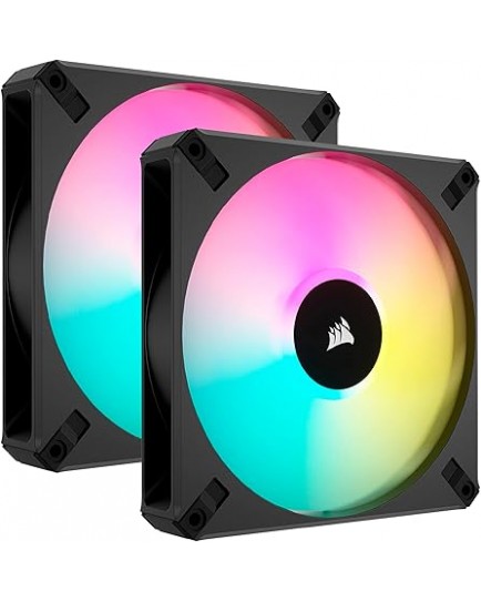 Corsair iCUE AF140 RGB Elite 140mm PWM Dual Fan Kit - Eight RGB LEDs Per Fan - AirGuide Technology - Fluid Dynamic Bearing - Zero RPM Fan Mode - Included iCUE Lighting Node CORE Controller - Black | CO-9050156-WW