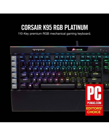 Corsair K95 RGB PLATINUM Mechanical Gaming Keyboard, 6 Dedicated G-Keys, Detachable Wrist Rest, Cherry MX Speed, Black | CH-9127014-NA