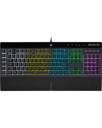 Corsair K55 RGB PRO RGB USB 2.0 Type-A Gaming Keyboard, Rubber Dome Switch, 16.8 Million Colors, Wrist Rest Included, IP42 Rate Protection, Wired Connectivity, Black | CH-9226765-NA