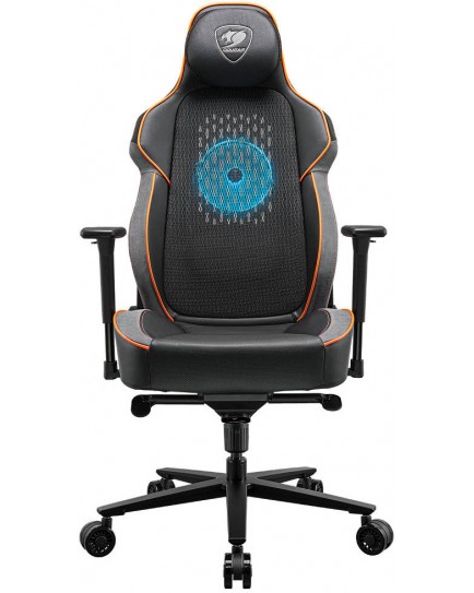 COUGAR NxSys Aero Gaming Chair with Integrated RGB Fan & Premium PVC Leather, Adjustable 3D Armrests, Elastomeric Mesh, Durable Steel Frame, 3" Wheels, 160kg Max Weight, Black-Orange | 3MARPORB.0001