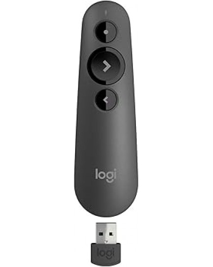 Logitech R500s Laser Presentation Remote Clicker with Dual Connectivity Bluetooth or USB for Powerpoint, Keynote, Google Slides, Wireless Presenter - Black (Class 1 Laser)