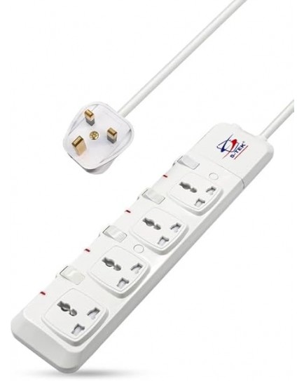 S-TEK Extension Cord [10 ft/3 mtr] Power Strip Surge Protector(4WAY)