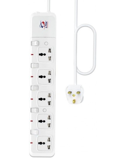 S-TEK Extension Cord [10 ft/3 mtr] Power Strip Surge Protector (5WAY)