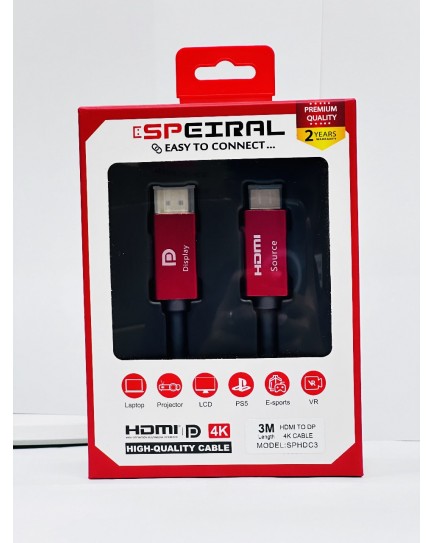 Speiral HDMI to DisplayPort 3METER Cable 4K 60 Hz SPHDC3