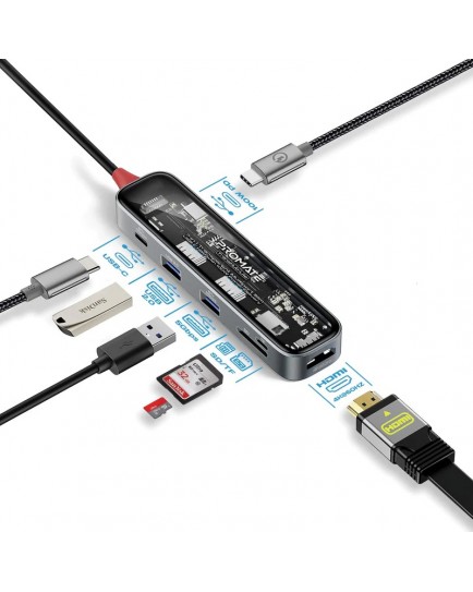 Promate TransHub-Lite 7-In 1 Transparent Multiport Slim